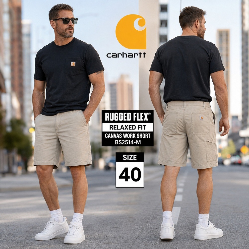 Carhartt Mens Rugged Flex Relaxed Fit Canvas Work Shorts Tan BS2514-M Size 40